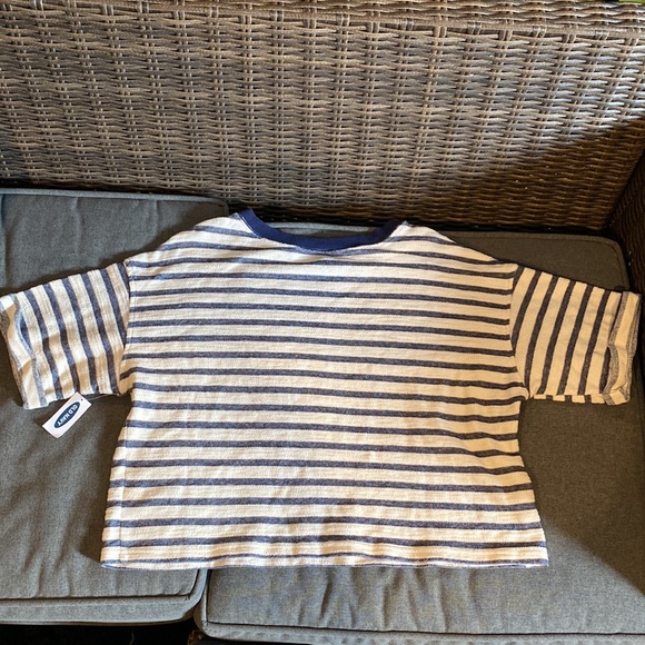 Old Navy Cream & Navy Striped Shirt - Picture 2 of 6